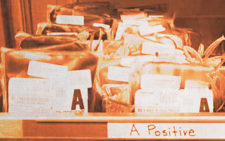 Drawer full of Type A blood bags